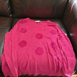 Plus size hot pink sweater with fuzzy polka dot pattern